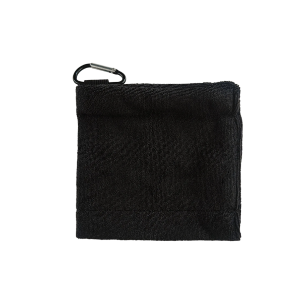 Golfová čisticí utěrka z mikrovlákna 14 x 12 cm Měkký ubrousek s háčkem Kompaktní přenosné příslušenství na čištění holí a míčků černá