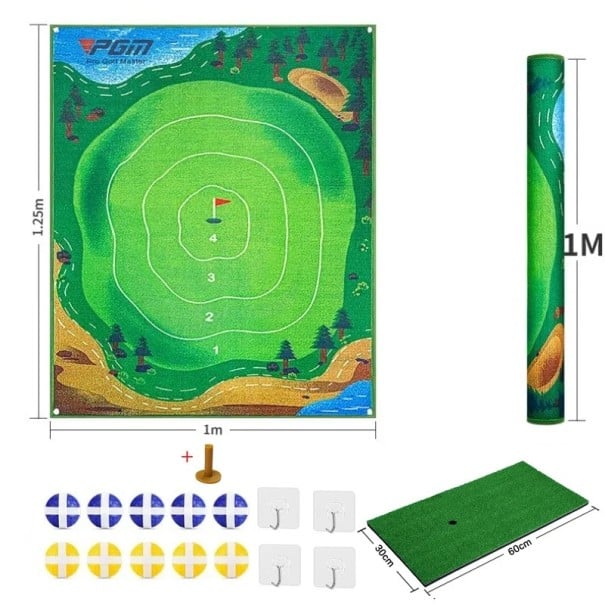 Golfová podložka na vnitřní minigolf 1 x 1,25 m S úderovou rohoží 60 x 30 cm a gumovým tee Zelená Pro nácvik patování doma i na zahradě 1
