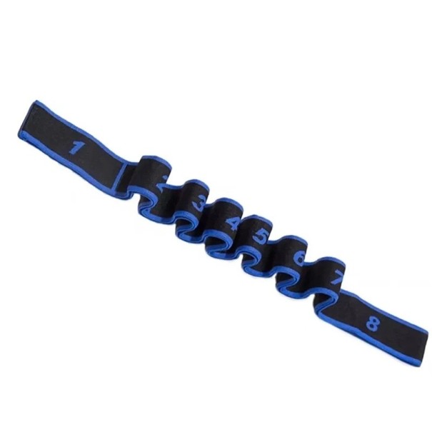 Goma elástica de yoga segmentar 90×4 cm com resistência Cinta de fitness com argolas Costas abertas Ombros Cinta de resistência para mulheres Treino em casa azul