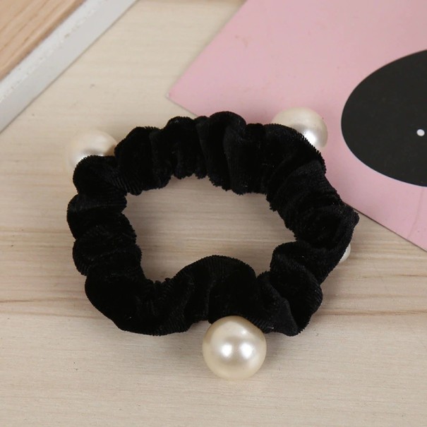 Gomma per capelli in peluche con perle nero