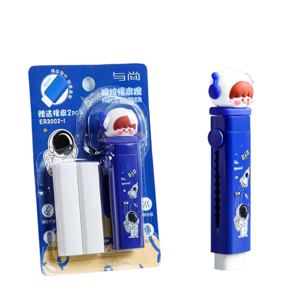 Gomme rétractable en forme d'astronaute Gomme pour effacer les crayons avec un mécanisme rétractable pour filles et garçons Gomme à effacer avec motif d'astronaute 10,5 x 2 cm 1