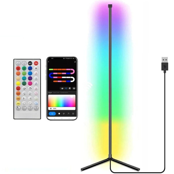 Γωνιακή επιδαπέδια λάμπα 160 εκ LED Ρυθμιζόμενη RGB WIFI Τηλεχειριστήριο Φωνητικός έλεγχος Μουσική λειτουργία Τροφοδοσία USB Χρονοδιακόπτης 1