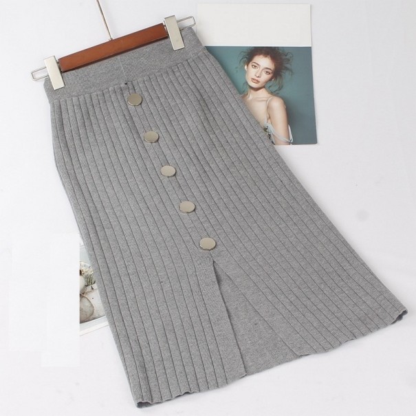 Gonna a maglia da donna con bottoni grigio