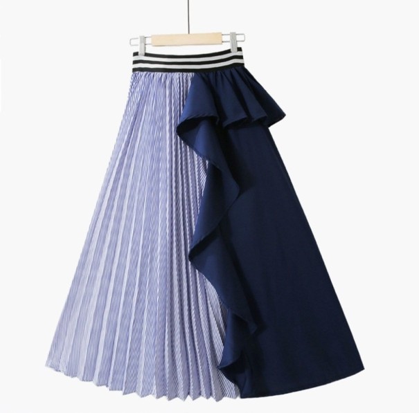 Gonna da donna bicolore con volant blu scuro