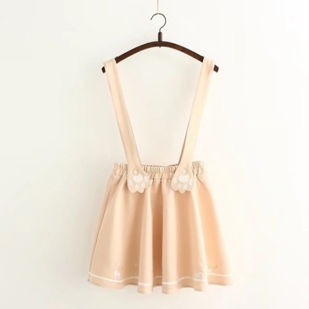 Gonna da donna con pettorina e motivo di gatti beige