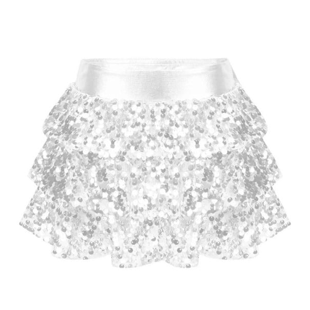 Gonna da ragazza Unicolore con arricciature e paillettes Sotto il ginocchio Poliestere Gonna festiva scintillante per ragazze bianco 8