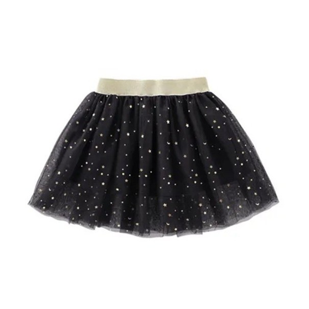 Gonna da ragazza Unicolore con stelle e paillettes in pizzo Sotto il ginocchio Cotone Elegante gonna da cerimonia nero 6