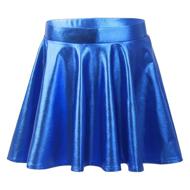 Gonna da ragazza Unicolore Lucida Sopra il ginocchio Poliestere Spandex Gonna elastica da festa per ragazze blu 12