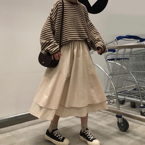 Gonna midi da donna con vita alta beige