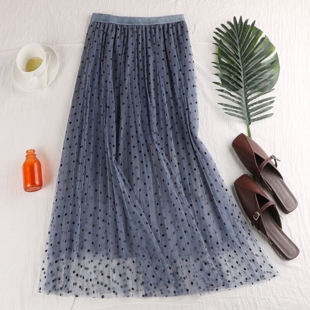 Gonna midi in tulle da donna con pois grigio