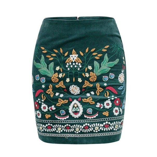 Gonna mini da donna con ricamo verde L