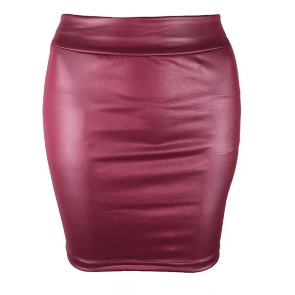 Gonna mini da donna in PU lucido Alta vita Taglio aderente Aspetto sexy Outfit elegante per la sera Gonna stilosa per feste e club rosso XS