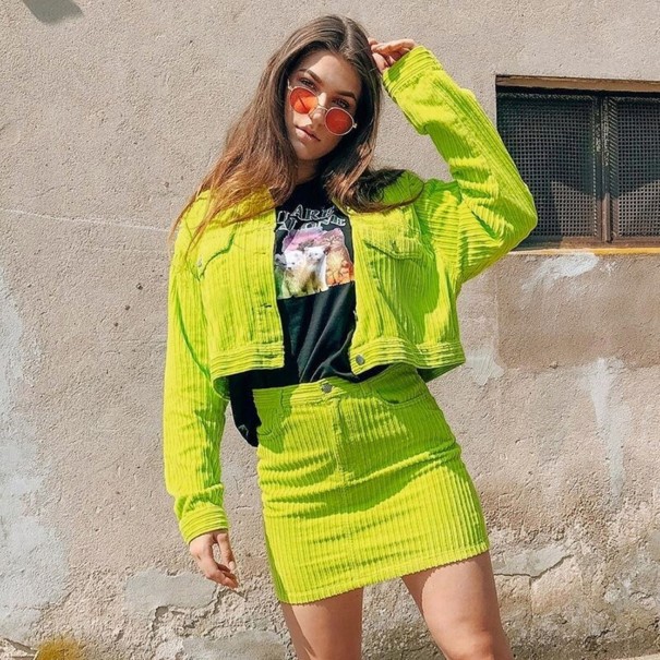 Gonna mini in velluto a coste da donna verde L