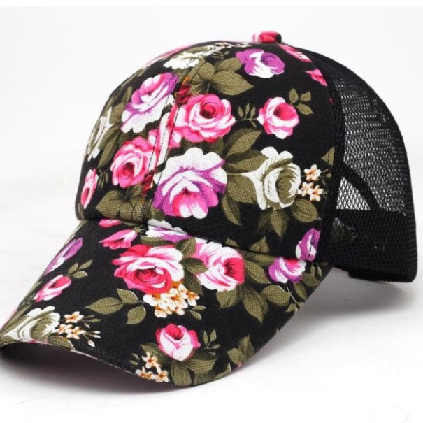 Gorra de mujer con estampado floral negro