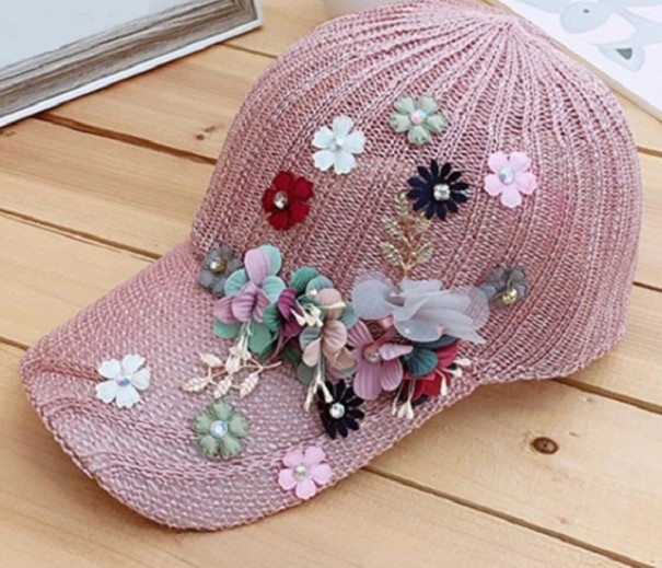 Gorra de mujer con flores T21 rosa