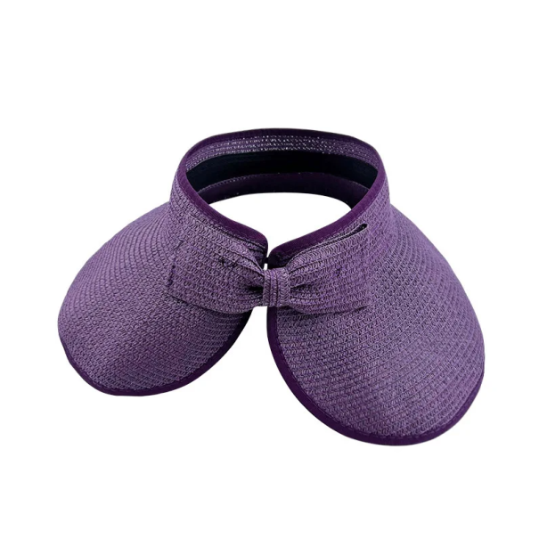 Gorra de verano plegable de paja para mujer, de 54 a 58 cm de ancho, con lazo, protección UV, para playa, sin parte superior, para primavera y verano, para adultos. morado