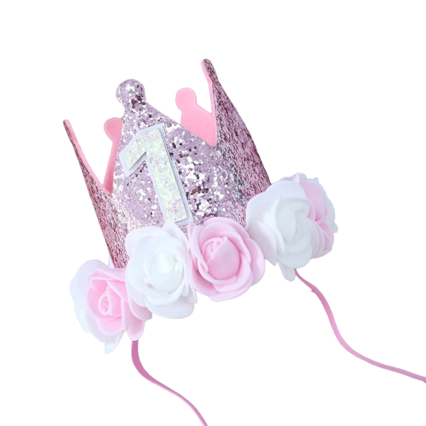 Gorro brillante para el primer cumpleaños rosa
