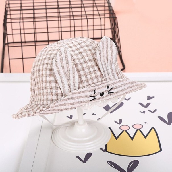 Gorro de cuadros para niños con orejas marrón