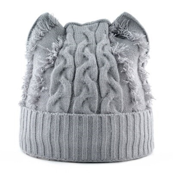 Gorro de Inverno Feminino com Orelhas cinzento