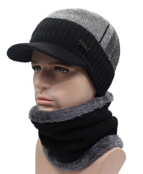 Gorro de Inverno Masculino e Cachecol J759 2