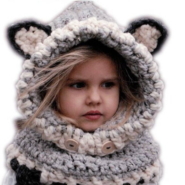 Gorro de Inverno para Crianças com Cachecol de Gato cinzento
