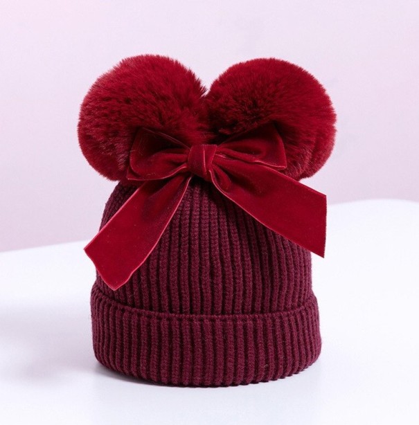 Gorro de Inverno para Crianças com Pompons A498 borgonha