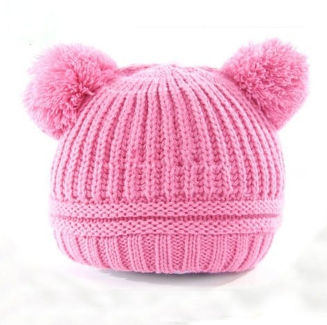Gorro de inverno tricotado para crianças com orelhas J867 rosa