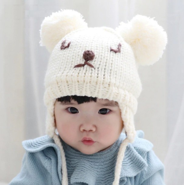 Gorro de Inverno Tricotado para Crianças em Forma de Urso J2475 branco