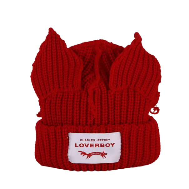 Gorro de Inverno Tricotado Skullies com Orelhas de Gato Chapéu Unisex 55–60 cm Gorro Quente de Moda Hip-Hop Acessório de Inverno para Fantasias Presente de Natal vermelho