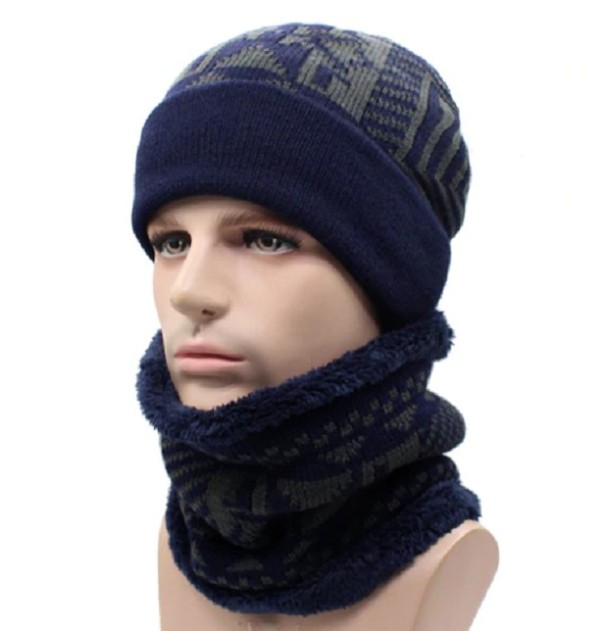 Gorro de invierno + calentador de cuello para hombre J2095 azul oscuro