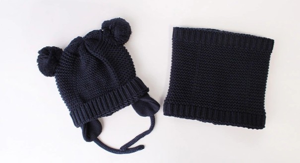 Gorro de invierno para niños con orejas + calentador de cuello J2469 azul oscuro M Gorro de invierno para niños con orejas + calentador de cuello J2469 azul oscuro M