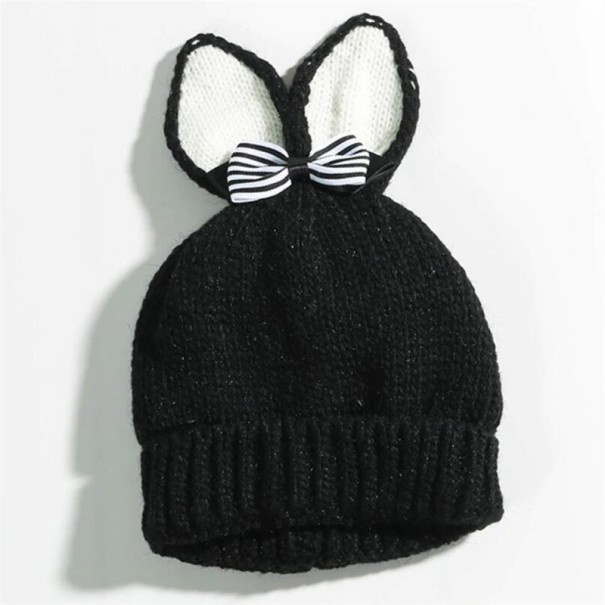 Gorro de invierno para niños con orejas y lazo J3030 negro