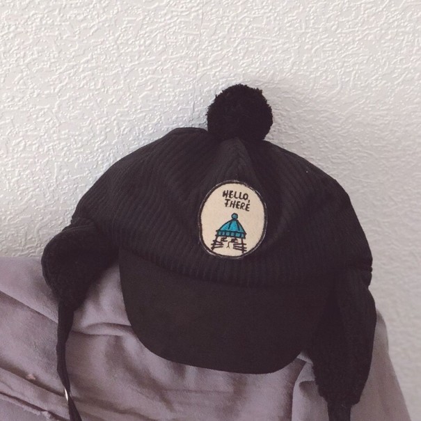 Gorro de invierno para niños con orejeras negro