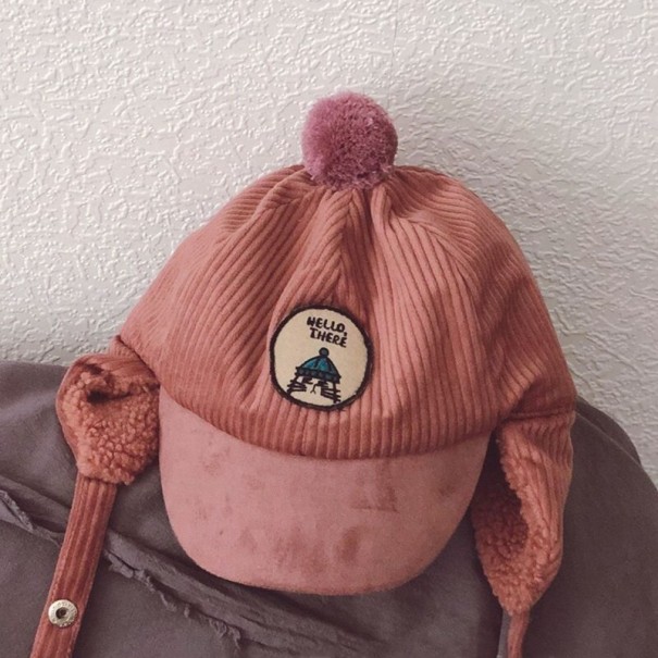 Gorro de invierno para niños con orejeras rosa