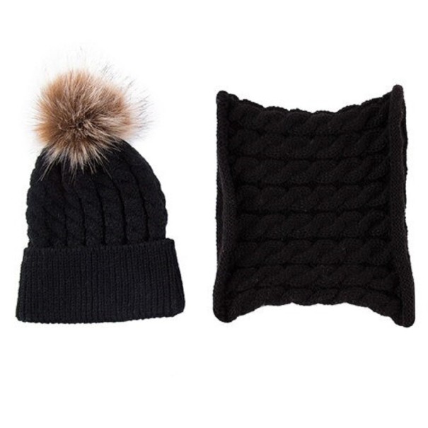 Gorro de invierno para niños con pañuelo para el cuello negro Gorro de invierno para niños con pañuelo para el cuello negro