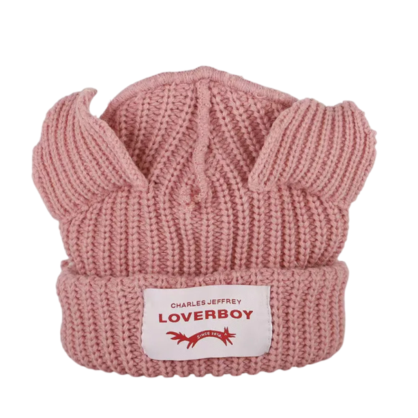 Gorro de lana de invierno Skullies con orejas de gato Sombrero unisex de ganchillo 55–60 cm Gorro de hip-hop de moda cálido Accesorio rosa