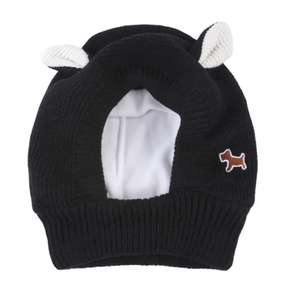 Gorro de lana para perro 24 cm de altura 38 cm de circunferencia del cuello Caliente capucha protectora para las orejas para perros pequeños y medianos Accesorio de invierno contra el viento negro