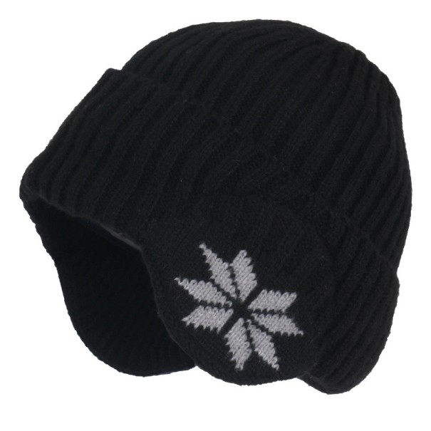 Gorro de lana tejido de invierno con forro de felpa y protectores de oído Gorro unisex de acrílico para bicicleta Gorro de lana cálido para exteriores para hombres y mujeres Interior reforzado negro