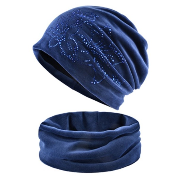 Gorro de mujer con bufanda azul oscuro
