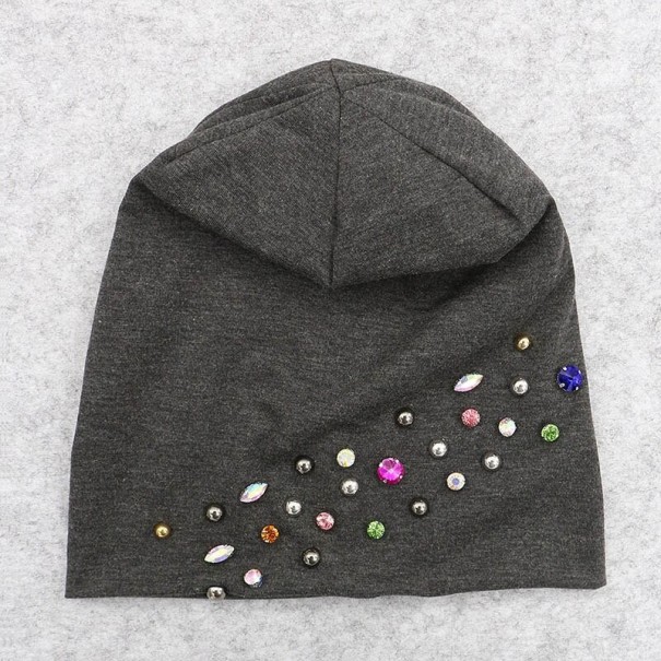 Gorro de mujer con pedrería gris oscuro