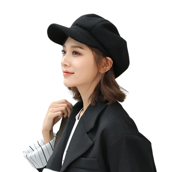 Gorro de mujer de otoño e invierno con visera Gorro de punto elegante y cálido Accesorio de cabeza estiloso Protección cómoda contra el frío negro