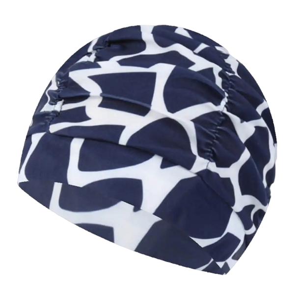 Gorro de natación de nailon impermeable Gorro de piscina azul oscuro con estampado blanco Elástico Equipamiento de nadador V230 1