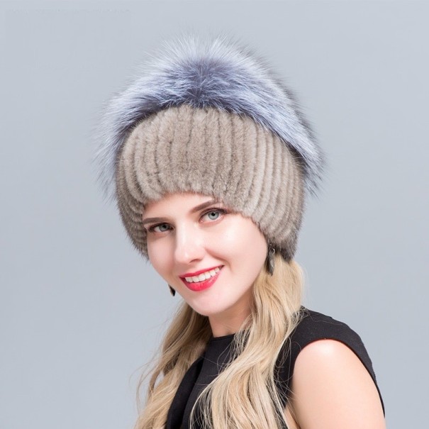 Gorro de piel de invierno para mujer A1 4
