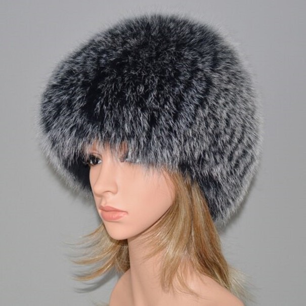 Gorro de piel de invierno para mujer gris