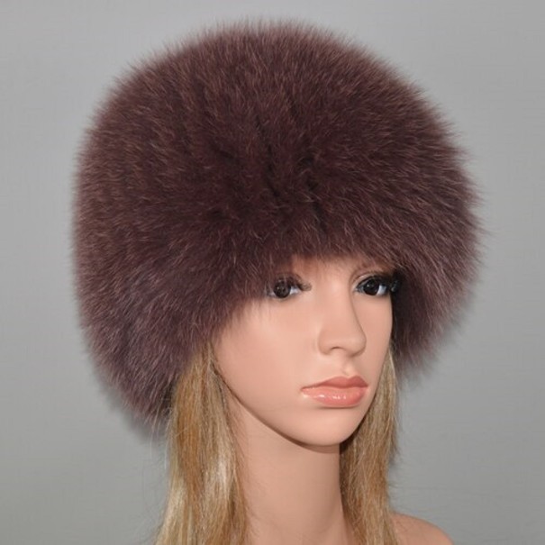 Gorro de piel de invierno para mujer marrón