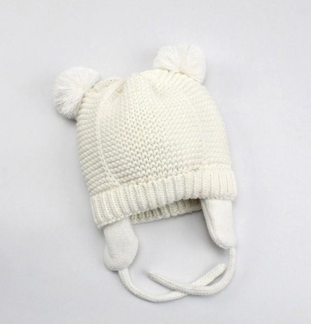 Gorro de punto de invierno para niños con orejas J2474 blanco S