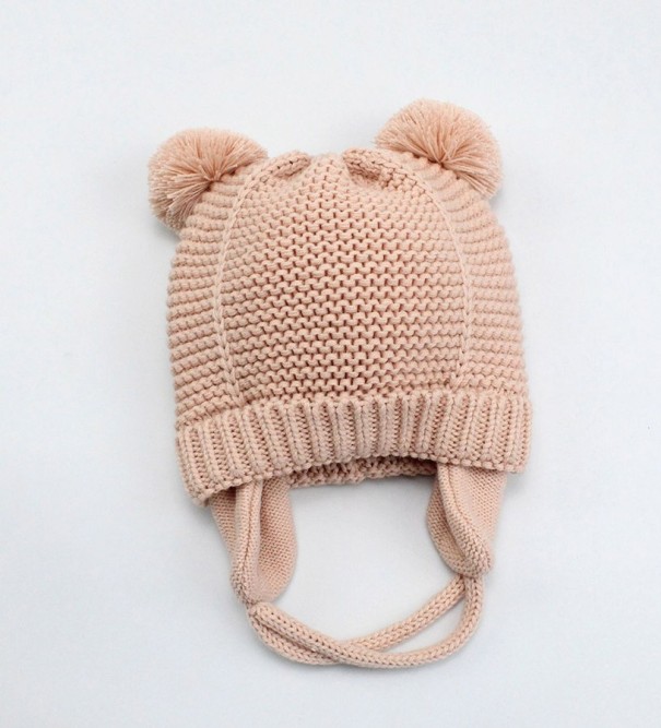 Gorro de punto de invierno para niños con orejas J2474 rosa M