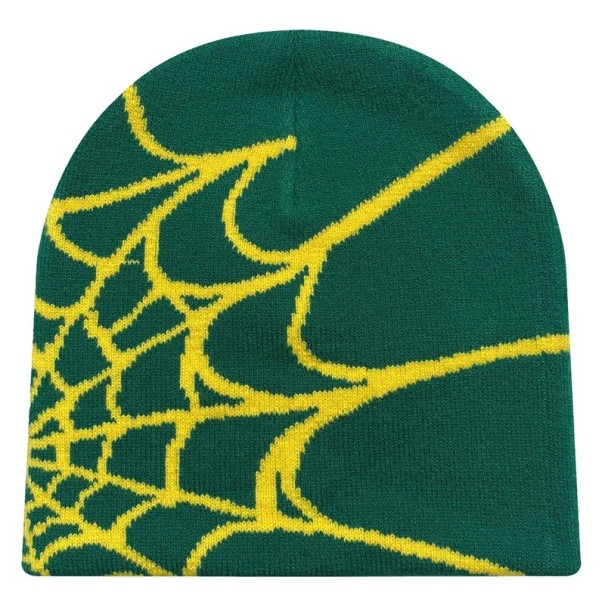 Gorro de punto universal 22 × 22 cm para hombres y mujeres estilo Y2K con motivo de telaraña gorro de moda Four Seasons para deportes al aire libre y equitación verde