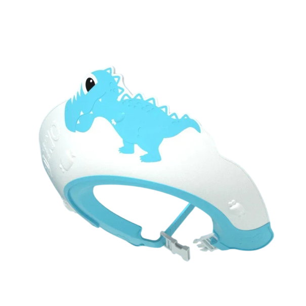 Gorro de silicone para crianças com motivo de dinossauro Proteção dos olhos durante o banho de cabeça Gorro de banho para recém-nascidos Tamanho ajustável 1