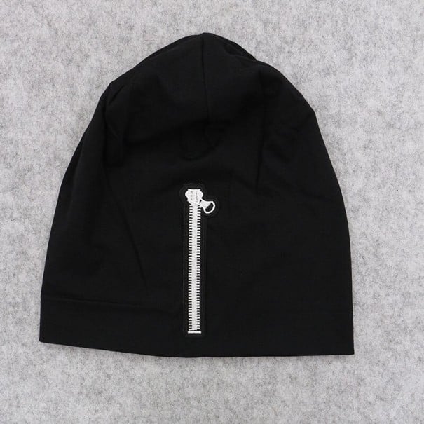 Gorro delgado para mujer con un zipper decorativo en contraste en la parte delantera Material suave y delicado de poliéster y algodón negro